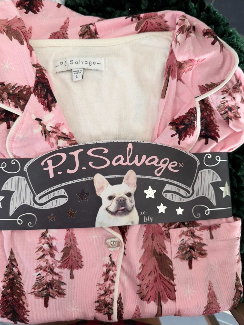 PJ Salvage Pink Tree-Print Wonens Pajama Set Size L